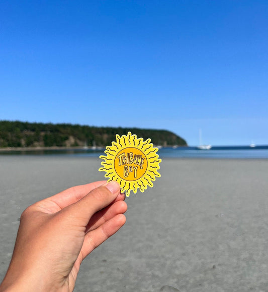 Little Tribune Bay Sun - SMALL Travel Sticker, Hornby Vinyl Sticker, Vancouver Island Laptop Stickers, Sunshine