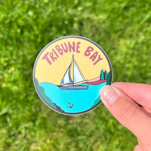 Tribune Bay Boat - Travel Sticker, Boat Vinyl Sticker, Vancouver Island Laptop Stickers